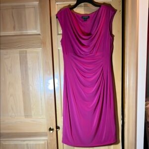 Lauren Ralph Lauren Pink Ruched Wrap Midi Dress